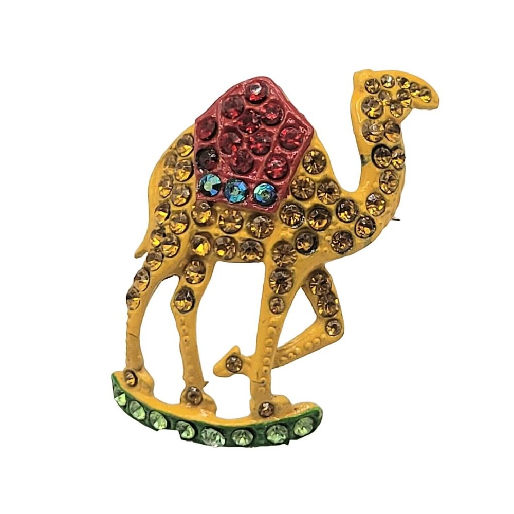 Vintage Signed Willie Woo Enamel Pave Paste Pot Metal Camel Brooch (A2676)